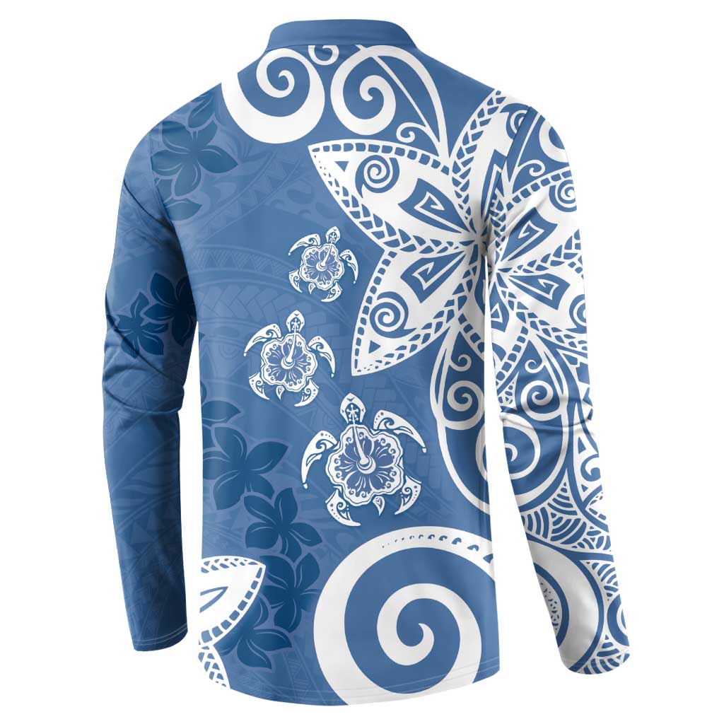 Polynesia Button Sweatshirt Blue Tribal Turtle Floral Pattern LT05 - Polynesian Pride