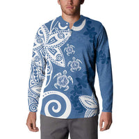 Polynesia Button Sweatshirt Blue Tribal Turtle Floral Pattern LT05 - Polynesian Pride