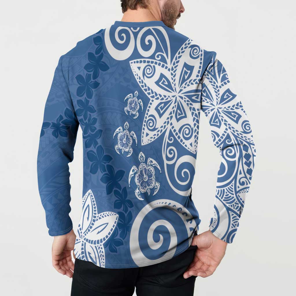 Polynesia Button Sweatshirt Blue Tribal Turtle Floral Pattern LT05 - Polynesian Pride