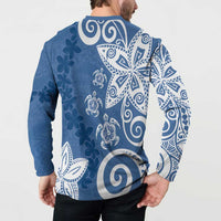 Polynesia Button Sweatshirt Blue Tribal Turtle Floral Pattern LT05 - Polynesian Pride