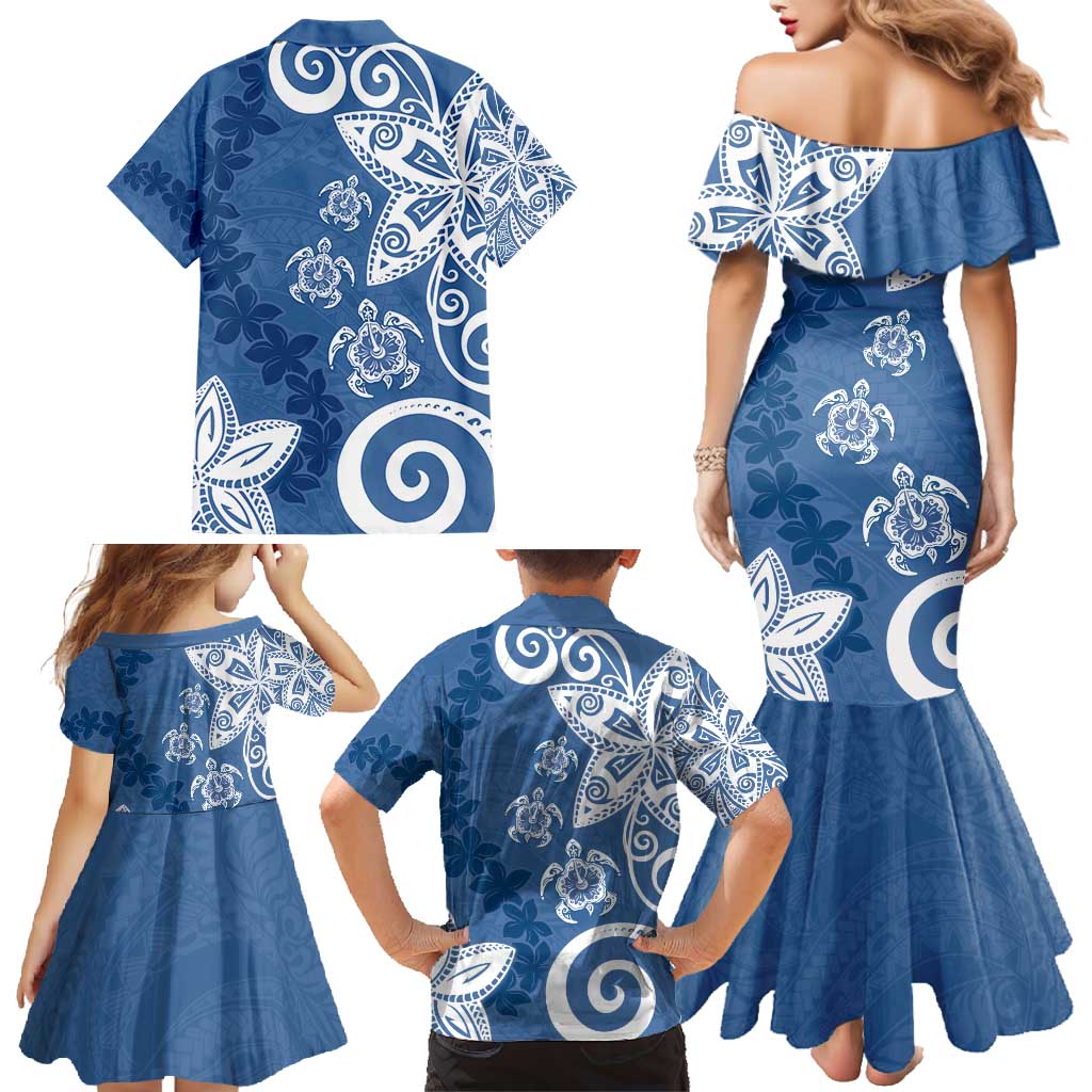 Polynesia Family Matching Mermaid Dress and Hawaiian Shirt Blue Tribal Turtle Floral Pattern LT05 - Polynesian Pride