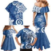 Polynesia Family Matching Mermaid Dress and Hawaiian Shirt Blue Tribal Turtle Floral Pattern LT05 - Polynesian Pride