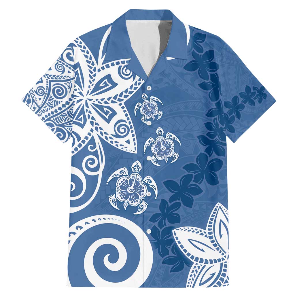 Polynesia Family Matching Mermaid Dress and Hawaiian Shirt Blue Tribal Turtle Floral Pattern LT05 Dad's Shirt - Short Sleeve Blue - Polynesian Pride