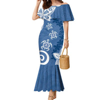 Polynesia Family Matching Mermaid Dress and Hawaiian Shirt Blue Tribal Turtle Floral Pattern LT05 Mom's Dress Blue - Polynesian Pride