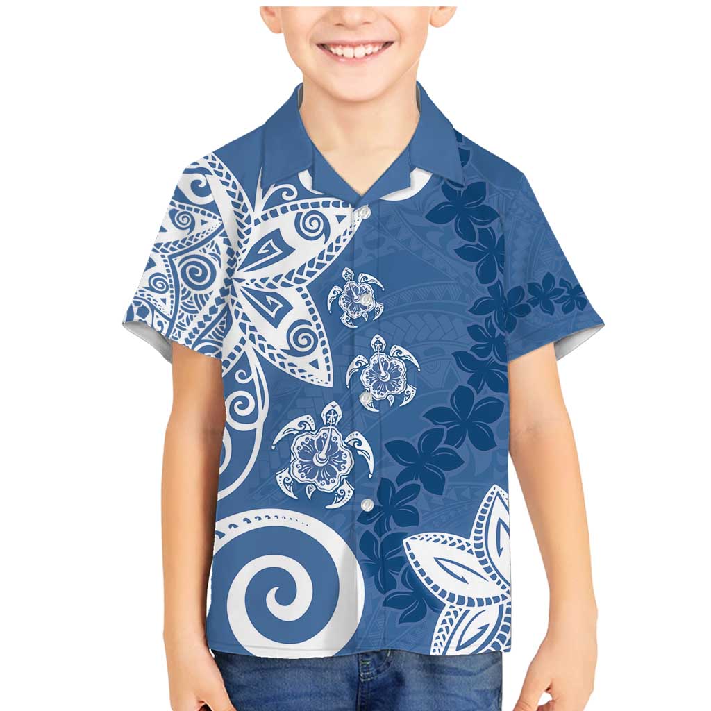 Polynesia Family Matching Mermaid Dress and Hawaiian Shirt Blue Tribal Turtle Floral Pattern LT05 Son's Shirt Blue - Polynesian Pride