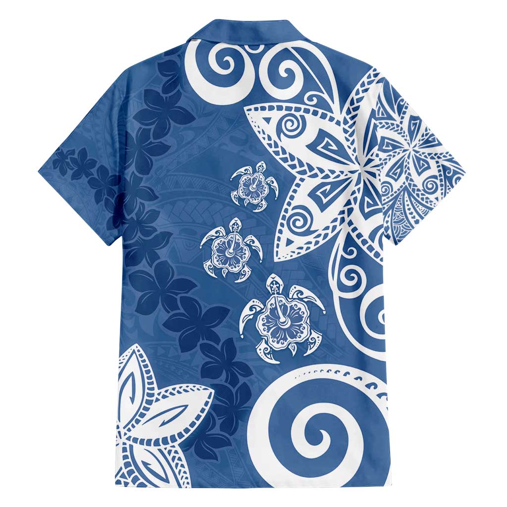 Polynesia Family Matching Puletasi and Hawaiian Shirt Blue Tribal Turtle Floral Pattern