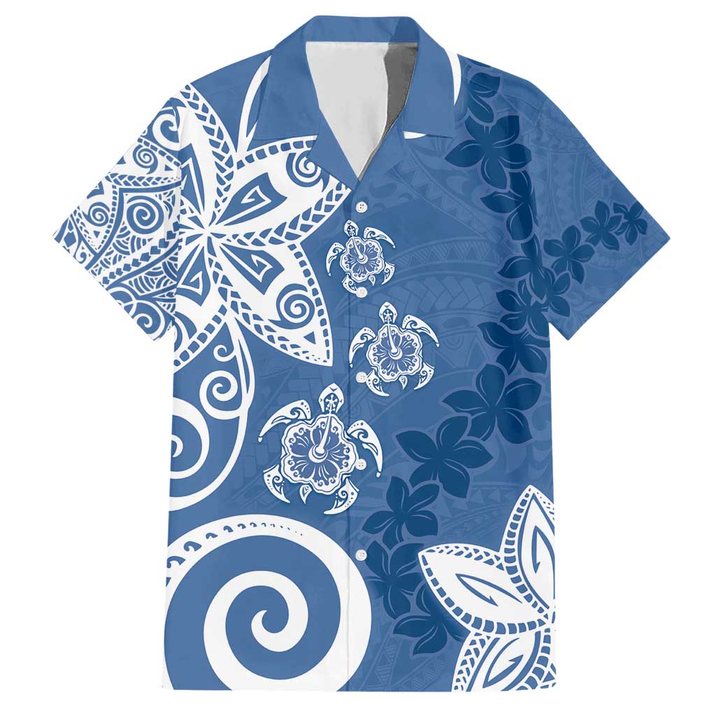 Polynesia Family Matching Short Sleeve Bodycon Dress and Hawaiian Shirt Blue Tribal Turtle Floral Pattern LT05 Dad's Shirt - Short Sleeve Blue - Polynesian Pride
