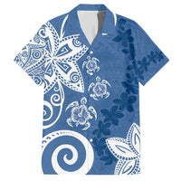 Polynesia Family Matching Short Sleeve Bodycon Dress and Hawaiian Shirt Blue Tribal Turtle Floral Pattern LT05 Dad's Shirt - Short Sleeve Blue - Polynesian Pride