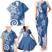 Polynesia Family Matching Tank Maxi Dress and Hawaiian Shirt Blue Tribal Turtle Floral Pattern LT05 - Polynesian Pride