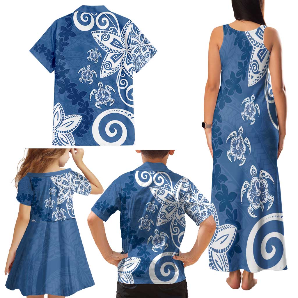 Polynesia Family Matching Tank Maxi Dress and Hawaiian Shirt Blue Tribal Turtle Floral Pattern LT05 - Polynesian Pride