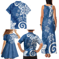Polynesia Family Matching Tank Maxi Dress and Hawaiian Shirt Blue Tribal Turtle Floral Pattern LT05 - Polynesian Pride