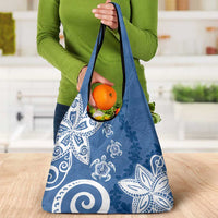 Polynesia Grocery Bag Blue Tribal Turtle Floral Pattern