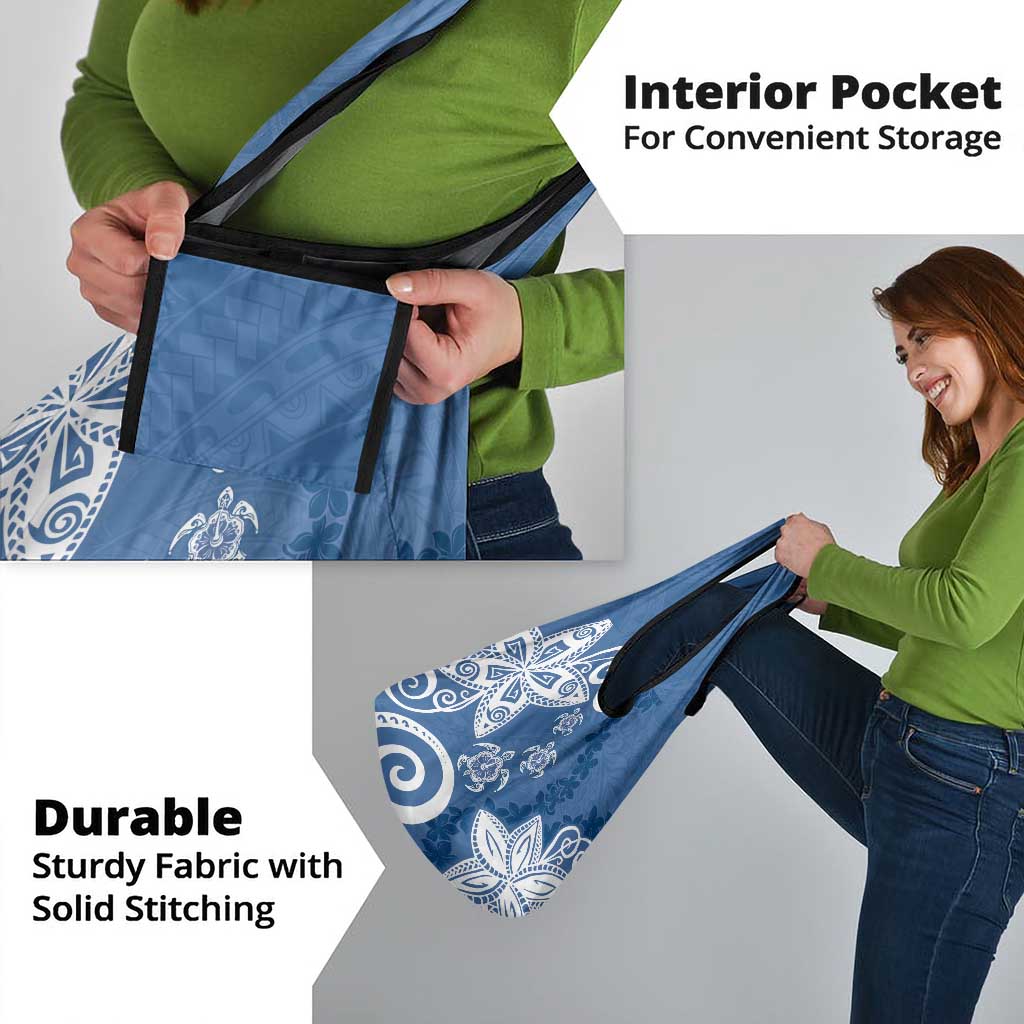 Polynesia Grocery Bag Blue Tribal Turtle Floral Pattern