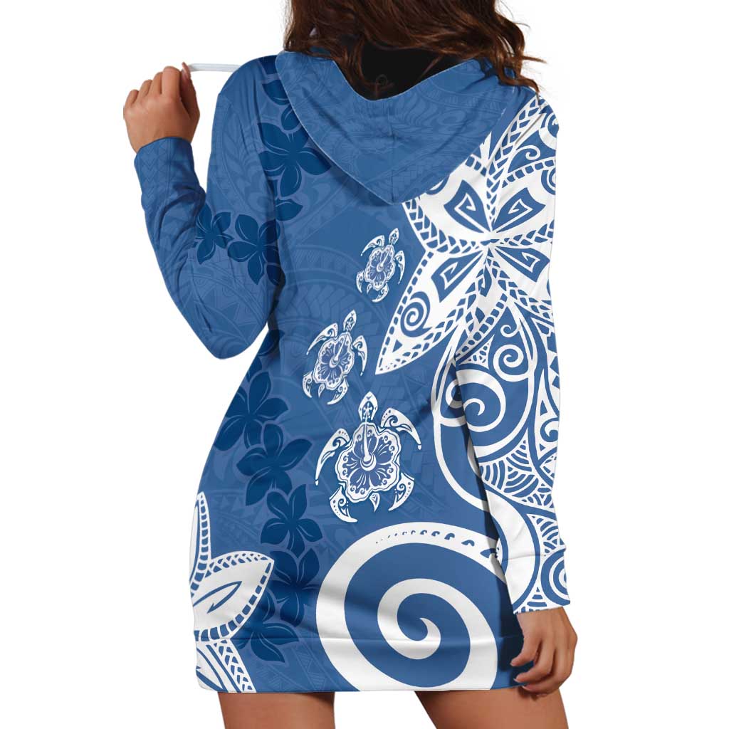 Polynesia Hoodie Dress Blue Tribal Turtle Floral Pattern