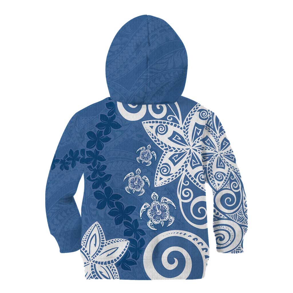Polynesia Kid Hoodie Blue Tribal Turtle Floral Pattern
