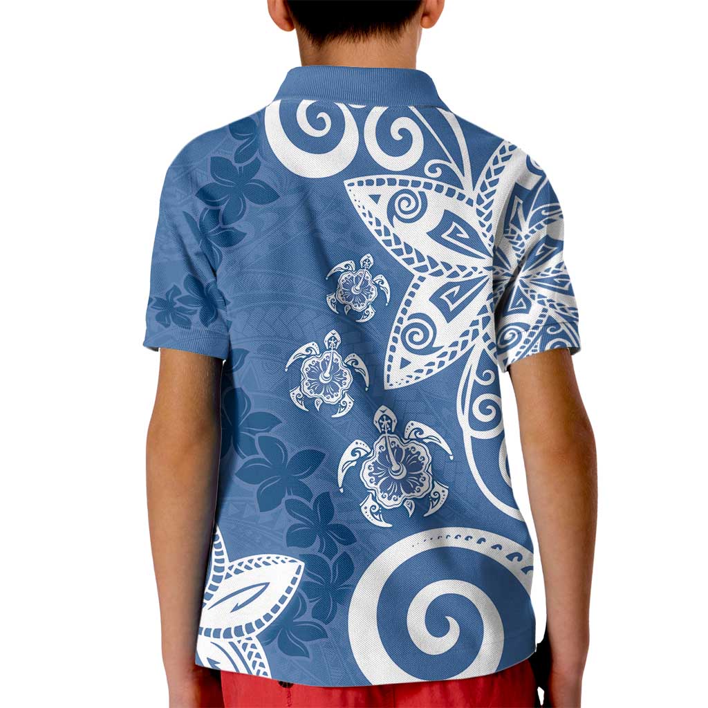 Polynesia Kid Polo Shirt Blue Tribal Turtle Floral Pattern