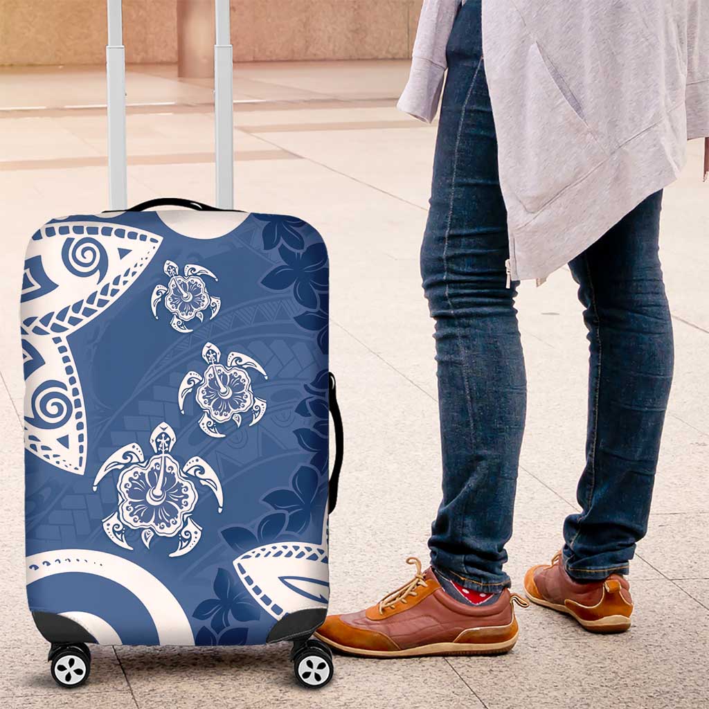 Polynesia Luggage Cover Blue Tribal Turtle Floral Pattern LT05 Blue - Polynesian Pride