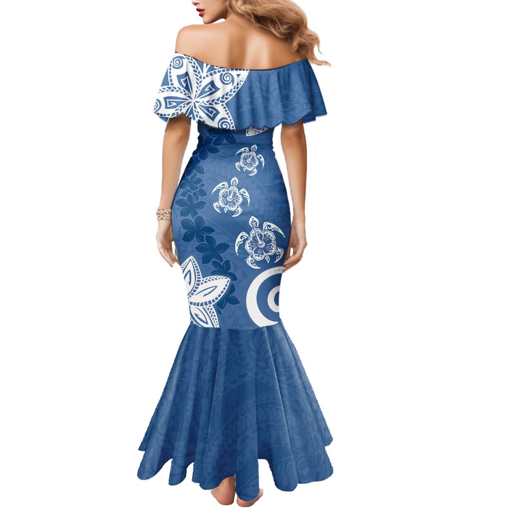 Polynesia Mermaid Dress Blue Tribal Turtle Floral Pattern