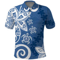 Polynesia Polo Shirt Blue Tribal Turtle Floral Pattern