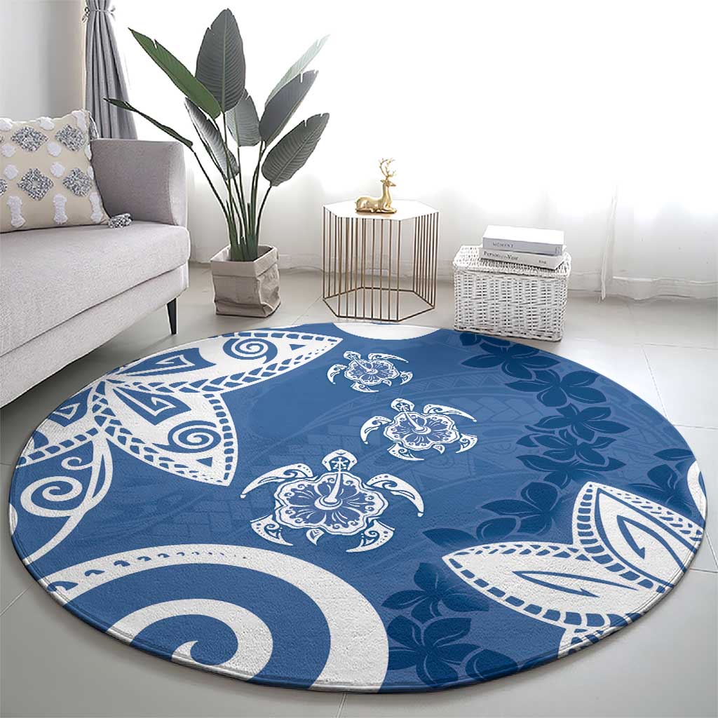 Polynesia Round Carpet Blue Tribal Turtle Floral Pattern LT05 - Polynesian Pride