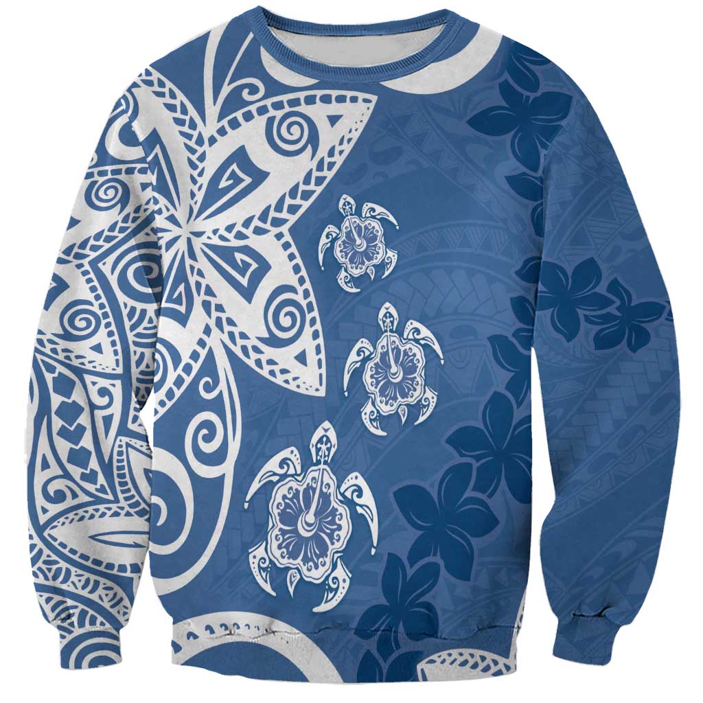 Polynesia Sweatshirt Blue Tribal Turtle Floral Pattern