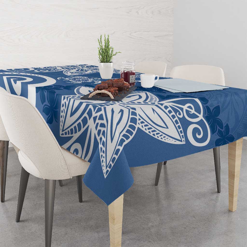 Polynesia Tablecloth Blue Tribal Turtle Floral Pattern