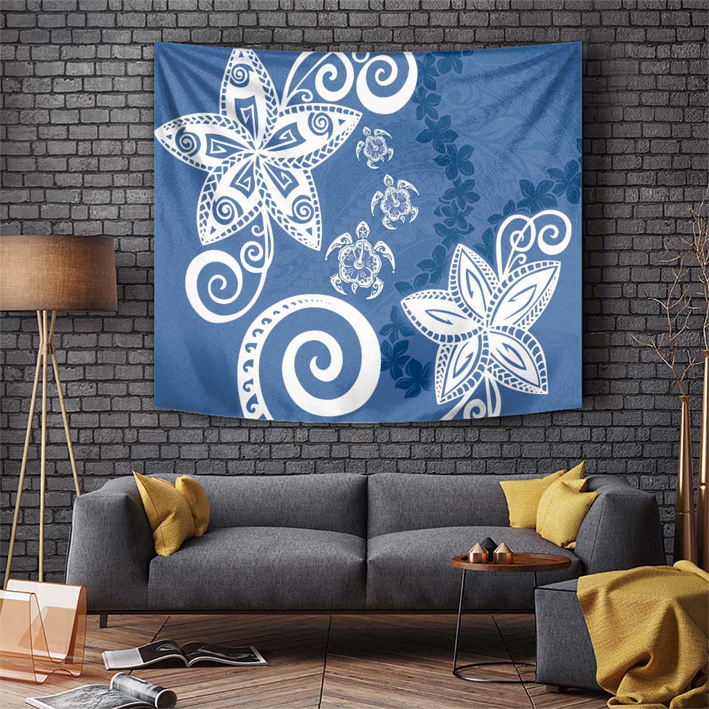 Polynesia Tapestry Blue Tribal Turtle Floral Pattern LT05 Blue - Polynesian Pride