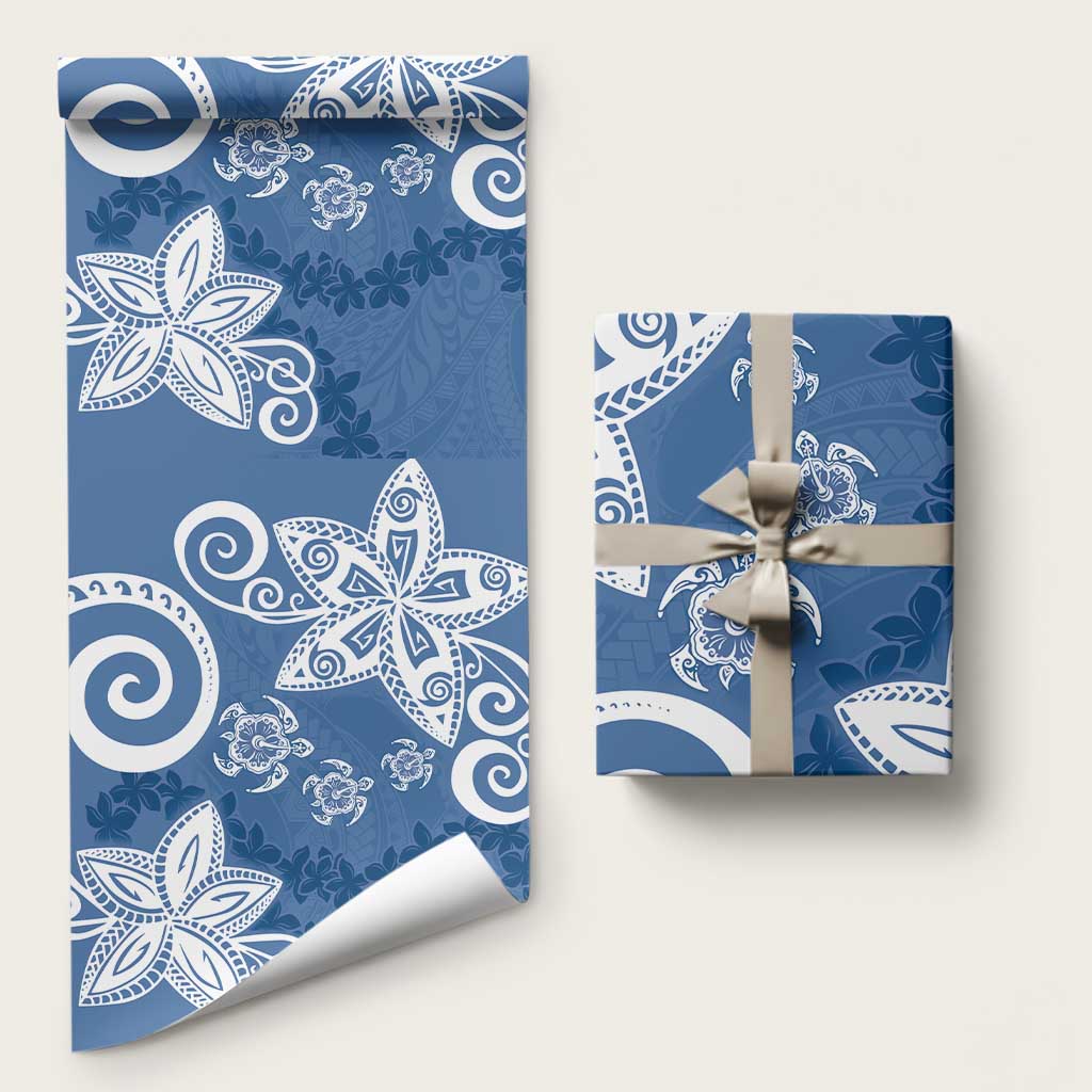 Polynesia Wrapping Paper Blue Tribal Turtle Floral Pattern - Polynesian Pride