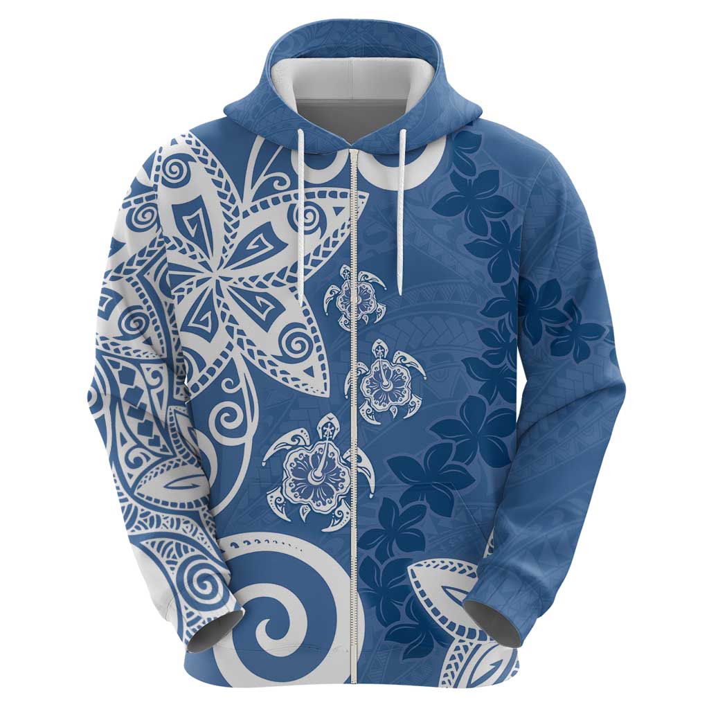 Polynesia Zip Hoodie Blue Tribal Turtle Floral Pattern LT05 - Polynesian Pride