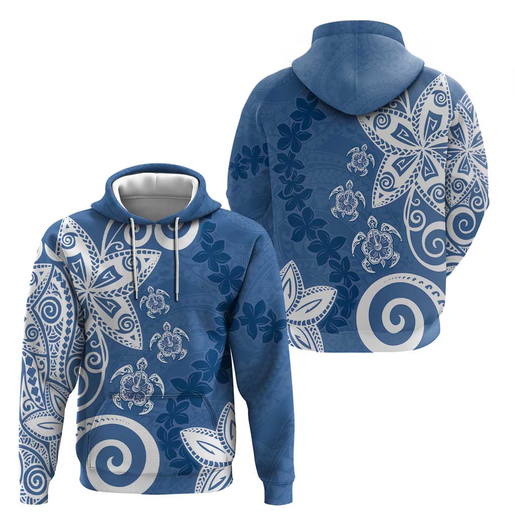 Polynesia Zip Hoodie Blue Tribal Turtle Floral Pattern LT05 - Polynesian Pride