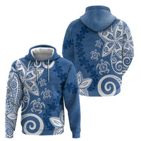 Polynesia Zip Hoodie Blue Tribal Turtle Floral Pattern LT05 - Polynesian Pride