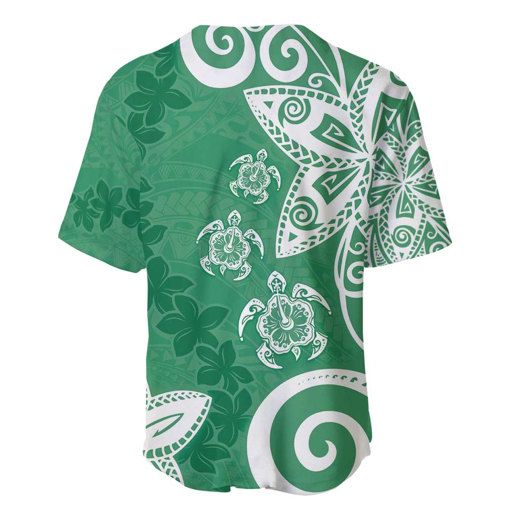 Polynesia Baseball Jersey Green Tribal Turtle Floral Pattern LT05 - Polynesian Pride