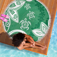 Polynesia Beach Blanket Green Tribal Turtle Floral Pattern