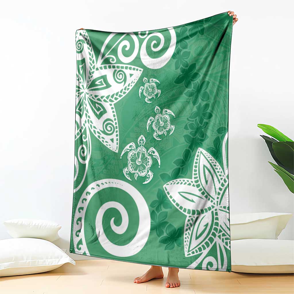 Polynesia Blanket Green Tribal Turtle Floral Pattern