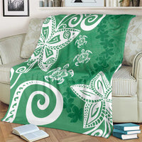 Polynesia Blanket Green Tribal Turtle Floral Pattern