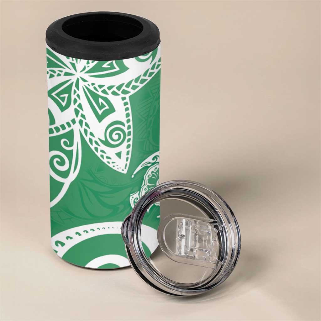 Polynesia 4 in 1 Can Cooler Tumbler Green Tribal Turtle Floral Pattern