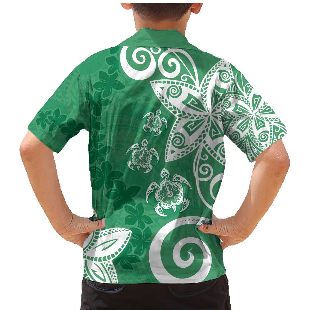 Polynesia Family Matching Mermaid Dress and Hawaiian Shirt Green Tribal Turtle Floral Pattern