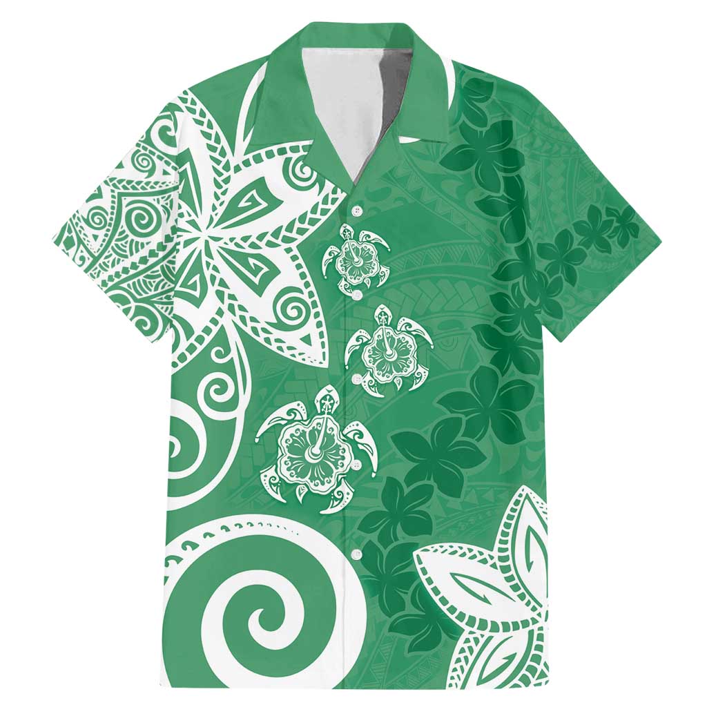 Polynesia Family Matching Mermaid Dress and Hawaiian Shirt Green Tribal Turtle Floral Pattern