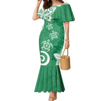 Polynesia Family Matching Mermaid Dress and Hawaiian Shirt Green Tribal Turtle Floral Pattern