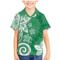 Polynesia Family Matching Mermaid Dress and Hawaiian Shirt Green Tribal Turtle Floral Pattern