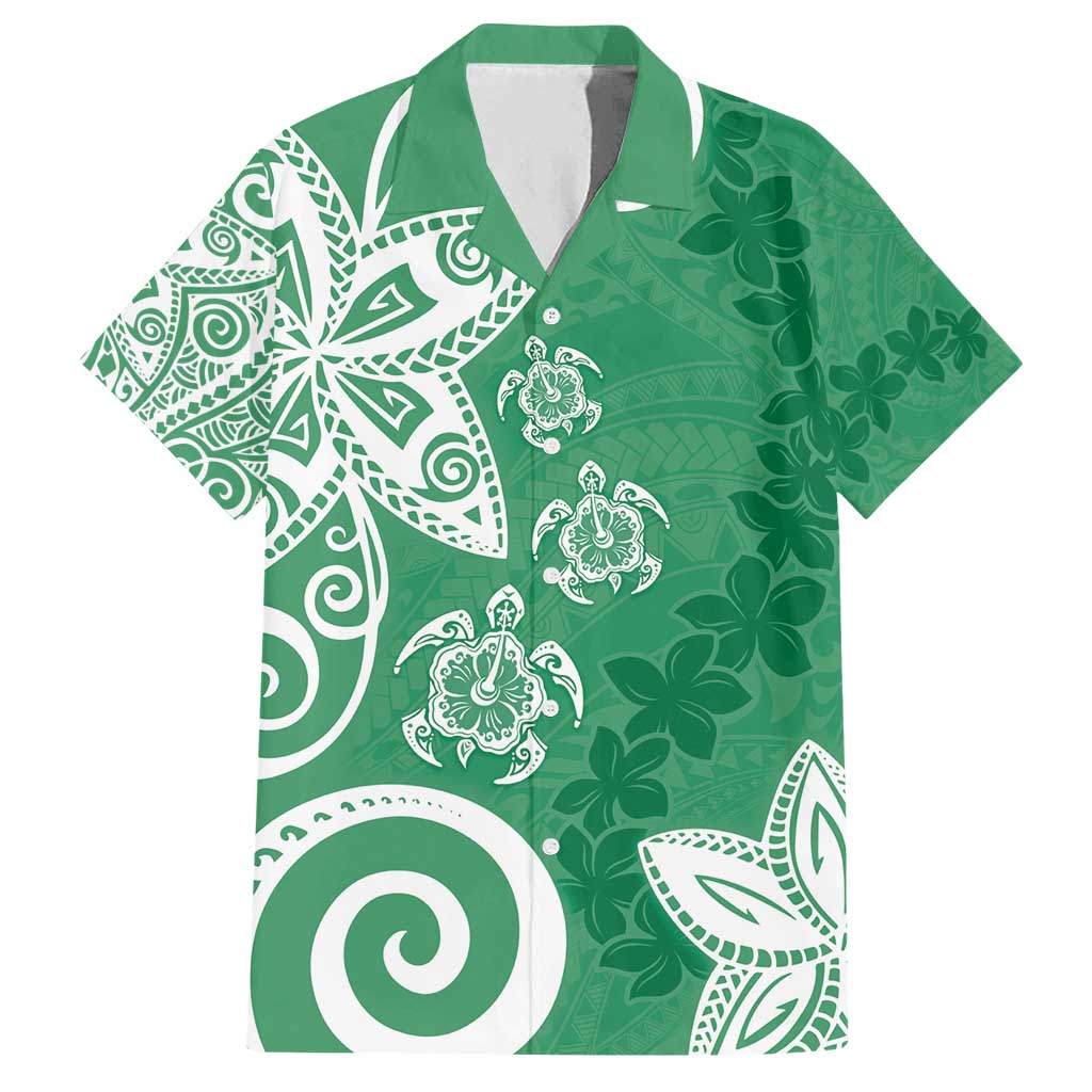 Polynesia Family Matching Tank Maxi Dress and Hawaiian Shirt Green Tribal Turtle Floral Pattern LT05 Dad's Shirt - Short Sleeve Green - Polynesian Pride
