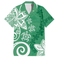 Polynesia Family Matching Tank Maxi Dress and Hawaiian Shirt Green Tribal Turtle Floral Pattern LT05 Dad's Shirt - Short Sleeve Green - Polynesian Pride