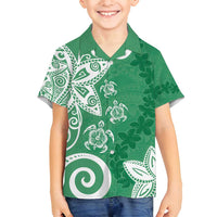 Polynesia Family Matching Tank Maxi Dress and Hawaiian Shirt Green Tribal Turtle Floral Pattern LT05 Son's Shirt Green - Polynesian Pride