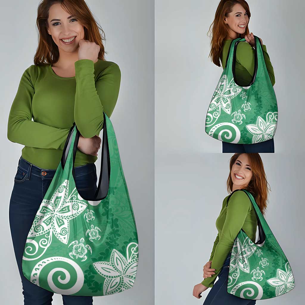 Polynesia Grocery Bag Green Tribal Turtle Floral Pattern