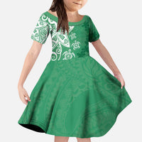 Polynesia Kid Short Sleeve Dress Green Tribal Turtle Floral Pattern LT05 KID Green - Polynesian Pride