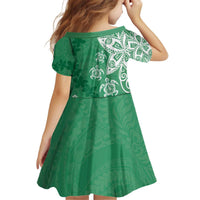 Polynesia Kid Short Sleeve Dress Green Tribal Turtle Floral Pattern LT05 - Polynesian Pride