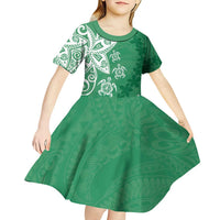 Polynesia Kid Short Sleeve Dress Green Tribal Turtle Floral Pattern LT05 - Polynesian Pride