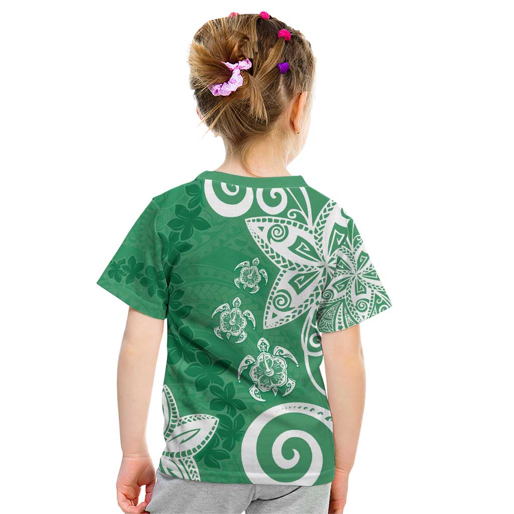 Polynesia Kid T Shirt Green Tribal Turtle Floral Pattern