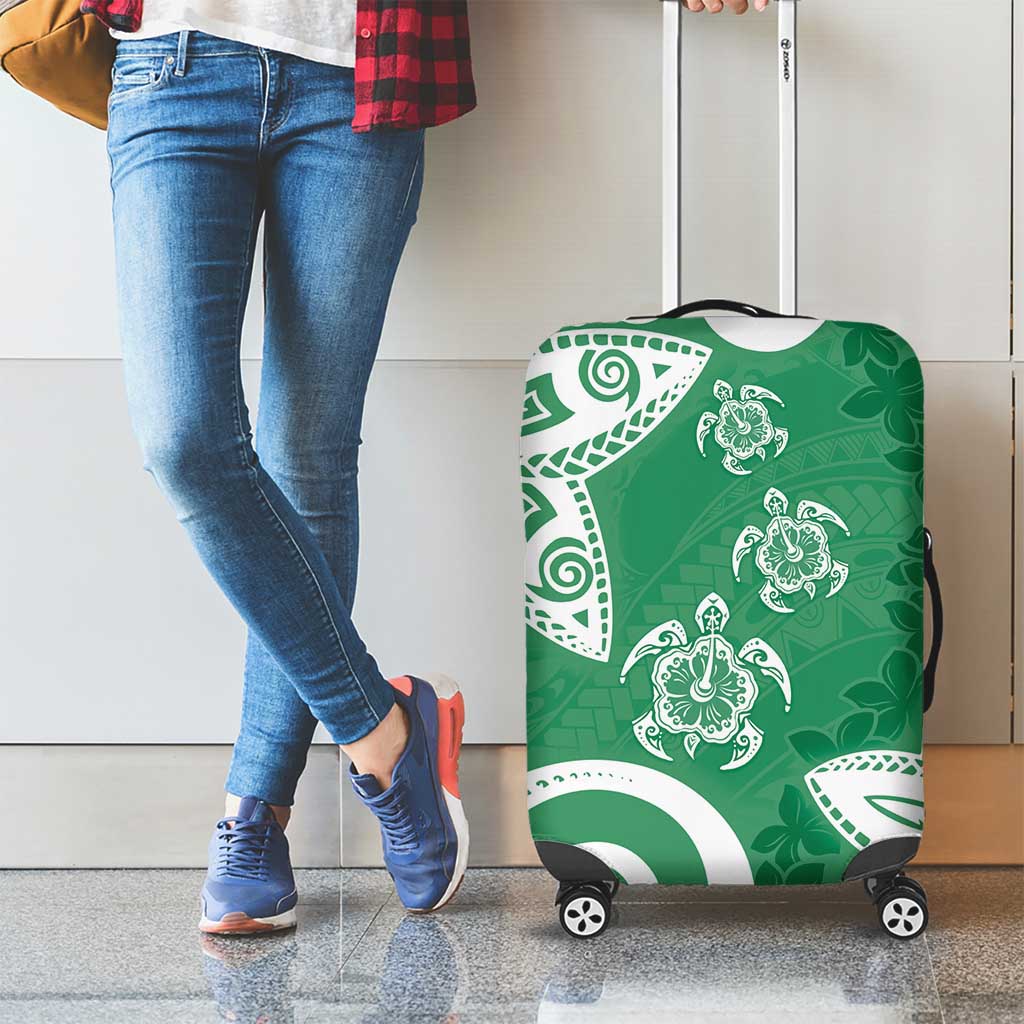 Polynesia Luggage Cover Green Tribal Turtle Floral Pattern
