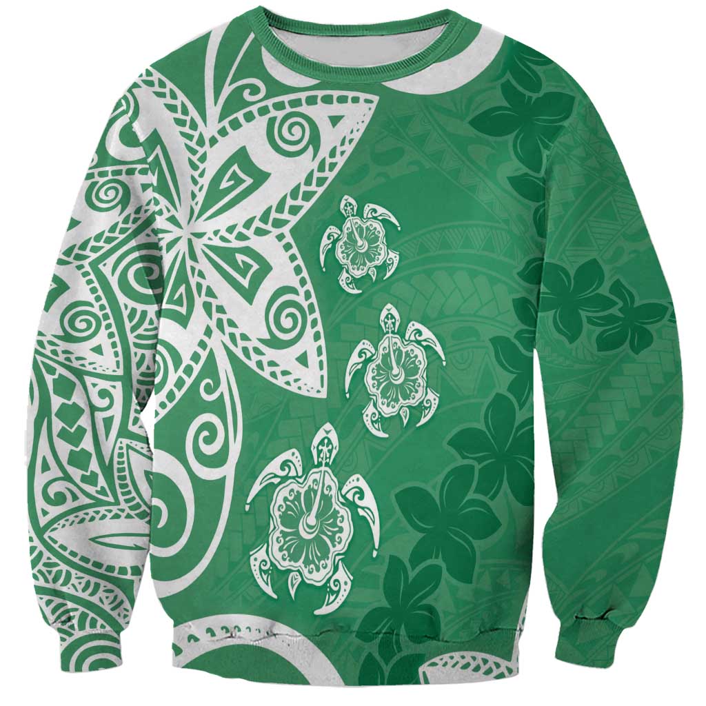 Polynesia Sweatshirt Green Tribal Turtle Floral Pattern